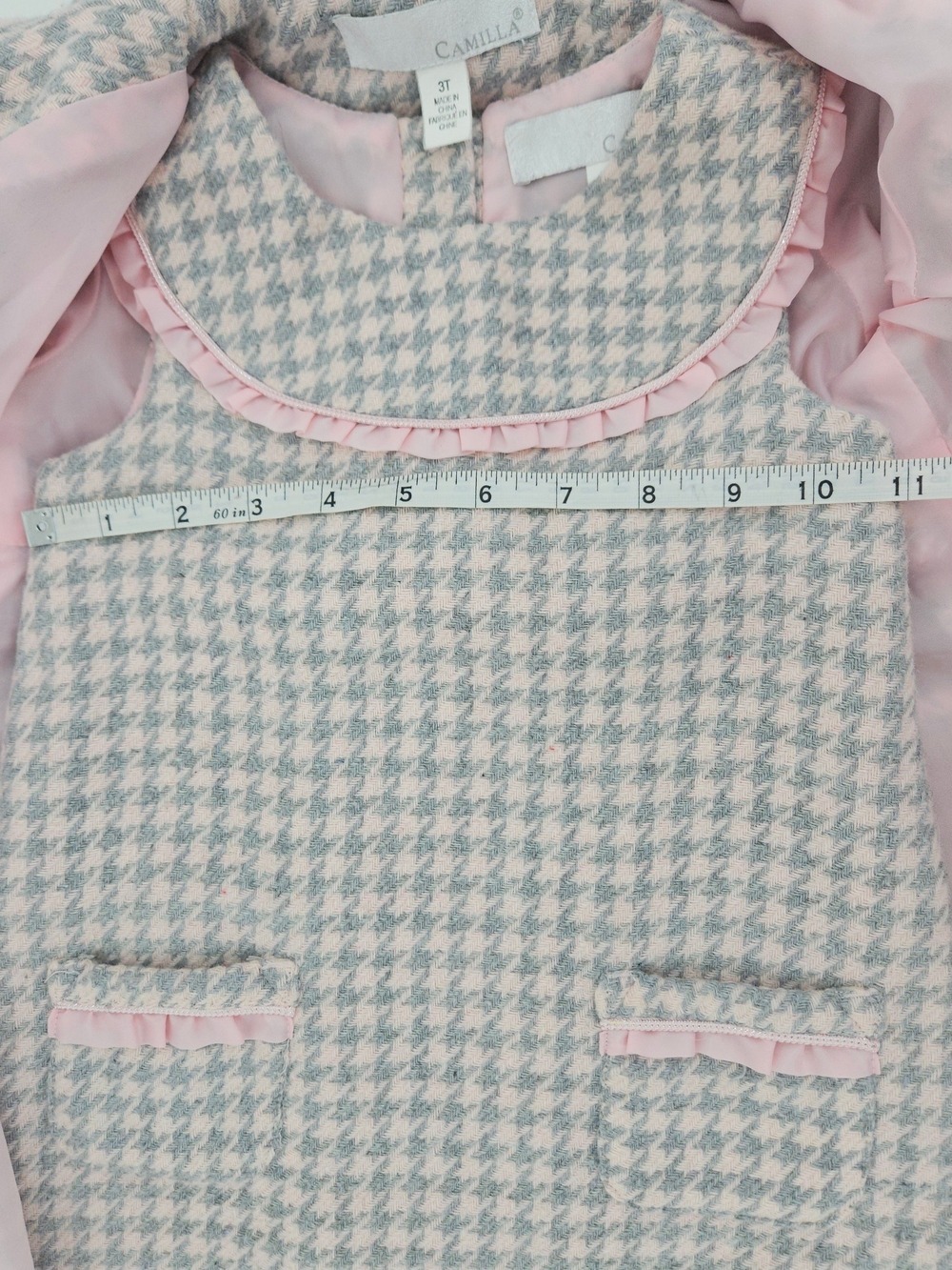 Camilla Girls 2 Piece Houndstooth Coat & Dress Set Pink Grey Size 3T - Picture 6 of 7